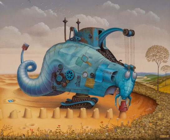 Malarz Jacek Yerka dzieło Bulderier piaskownicowy